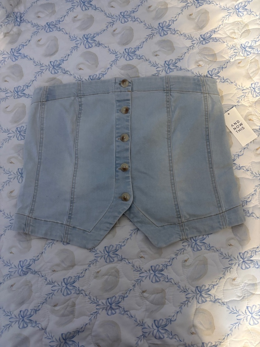 Light Blue Button-Front Denim Tube Top